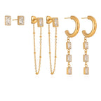 Gilded Tear & Baguette Curated Earring Set - 18k Gold PVD Plated Stainless Steel & Waterproof - Yadman UK