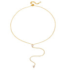 Gilded Tear Crystal Lariat Necklace - 18k Gold PVD Plated Stainless Steel & Waterproof - Yadman UK