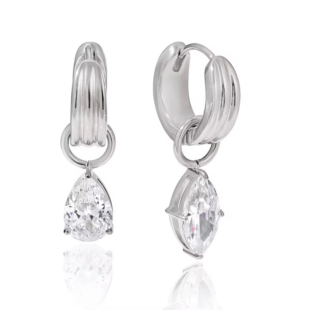 Gilded Teardrop Crystal Huggie Earrings - Waterproof 18k Gold PVD & Silver Stainless Steel - Yadman UK