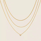 Gilded Trio Triple Layered Solitaire Necklace - 18k Gold PVD Plated Stainless Steel & Waterproof - Yadman UK
