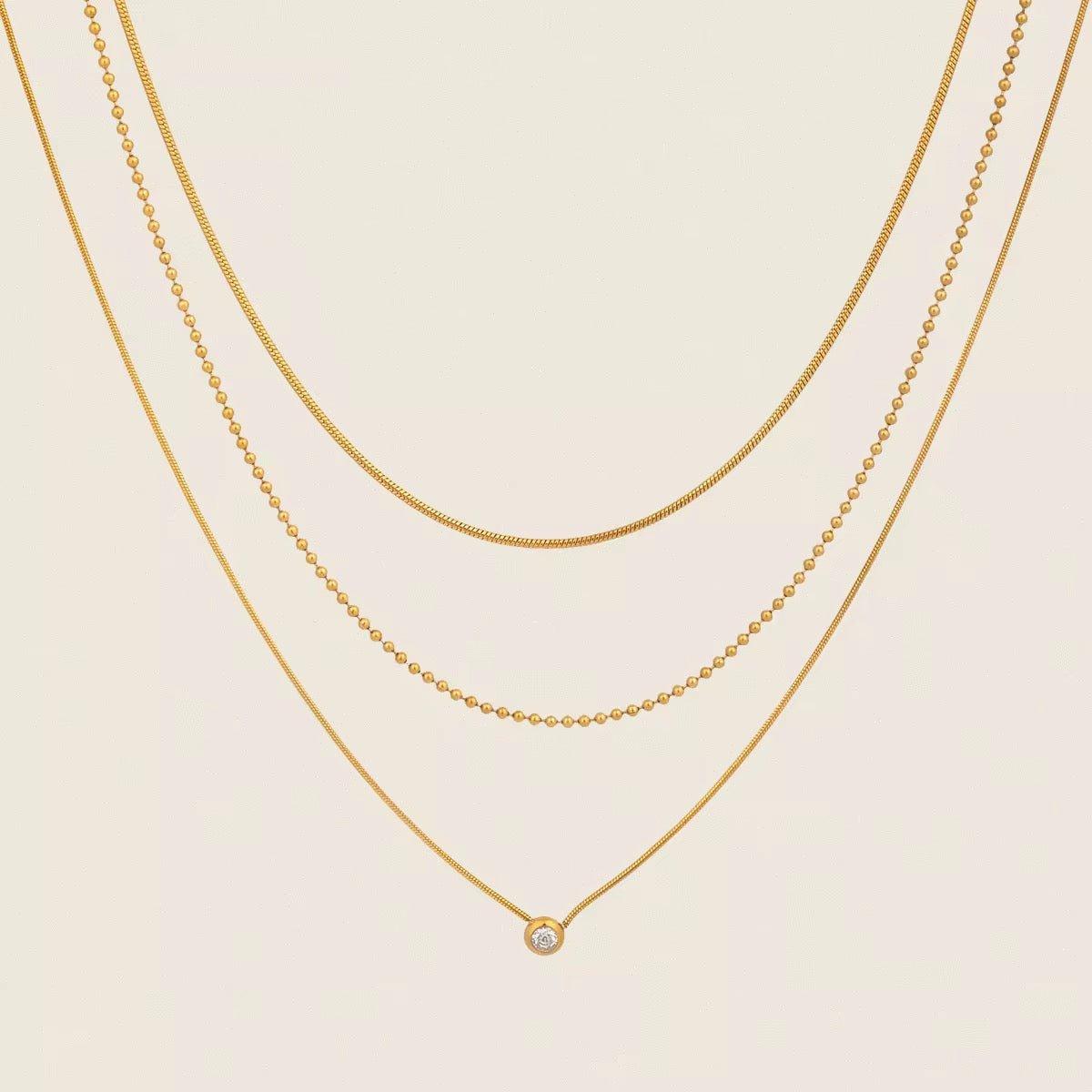 Gilded Trio Triple Layered Solitaire Necklace - 18k Gold PVD Plated Stainless Steel & Waterproof - Yadman UK