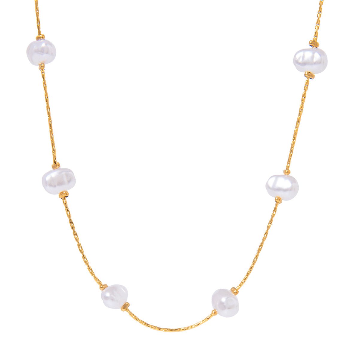 Pearl necklace with gold chain on a white background