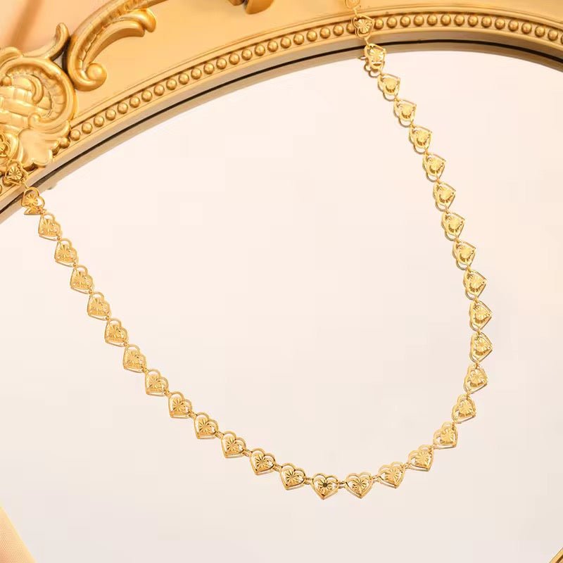 Elegant Gold Vermeil Necklace with Heart Links stainless steel