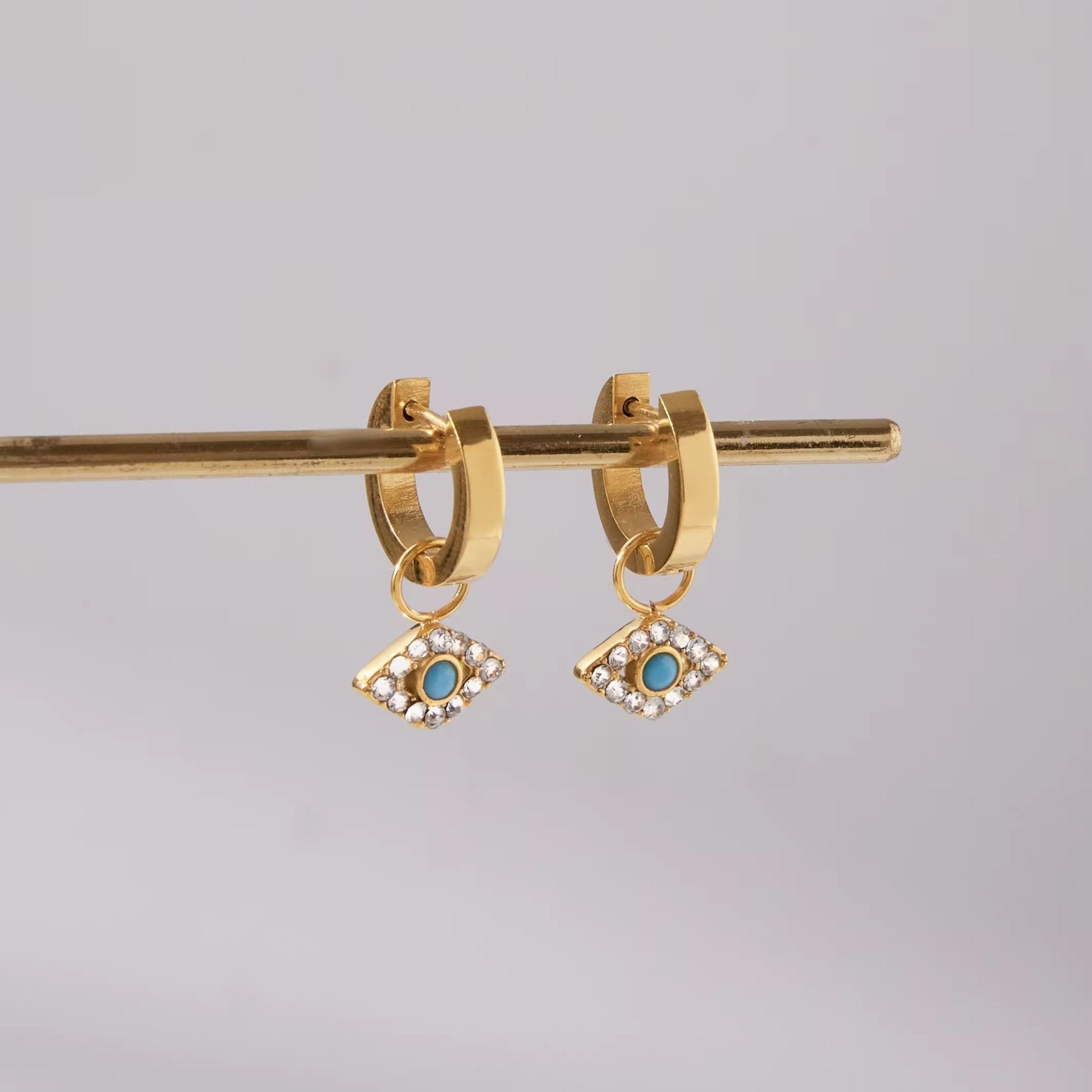 Guardian of the Blue Soul Evil Eye Huggie Earrings - 18k Gold PVD Plated Stainless Steel & Waterproof - Yadman UK