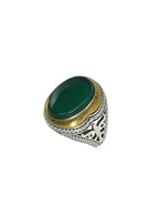 Handmade men’s ring with natural green agate stone and S925 sterling silver band