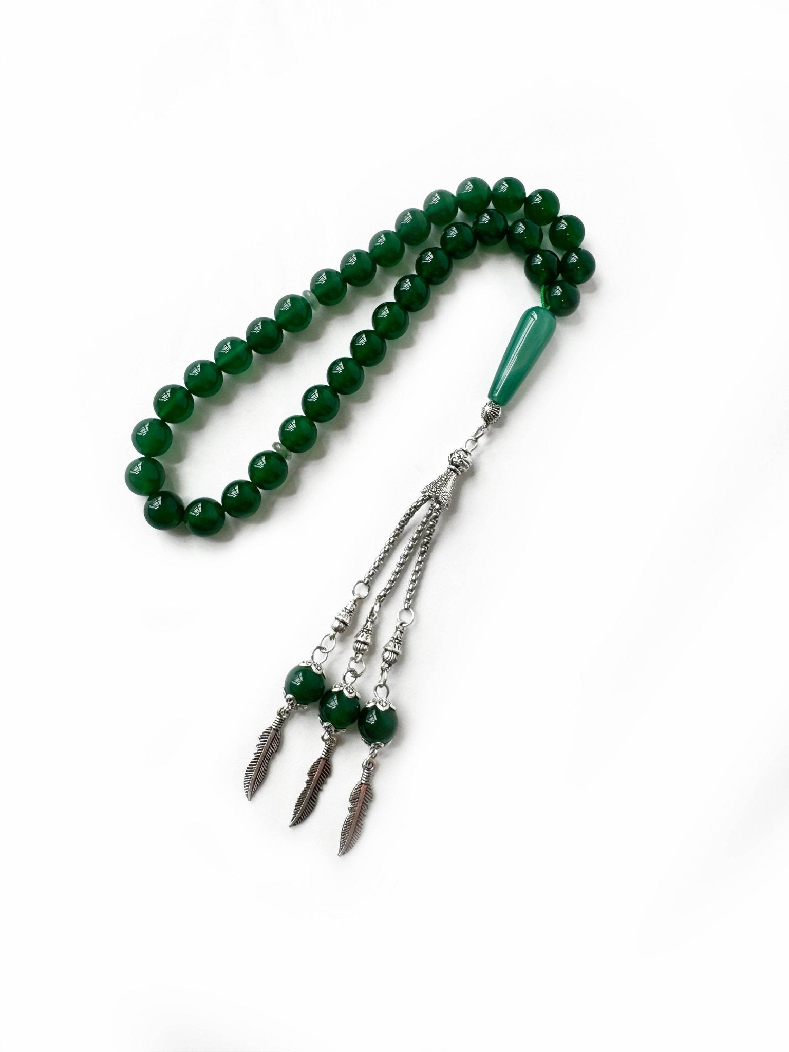 Handcrafted natural green agate 8mm misbaha (33 beads), perfect for daily prayers and spiritual reflection