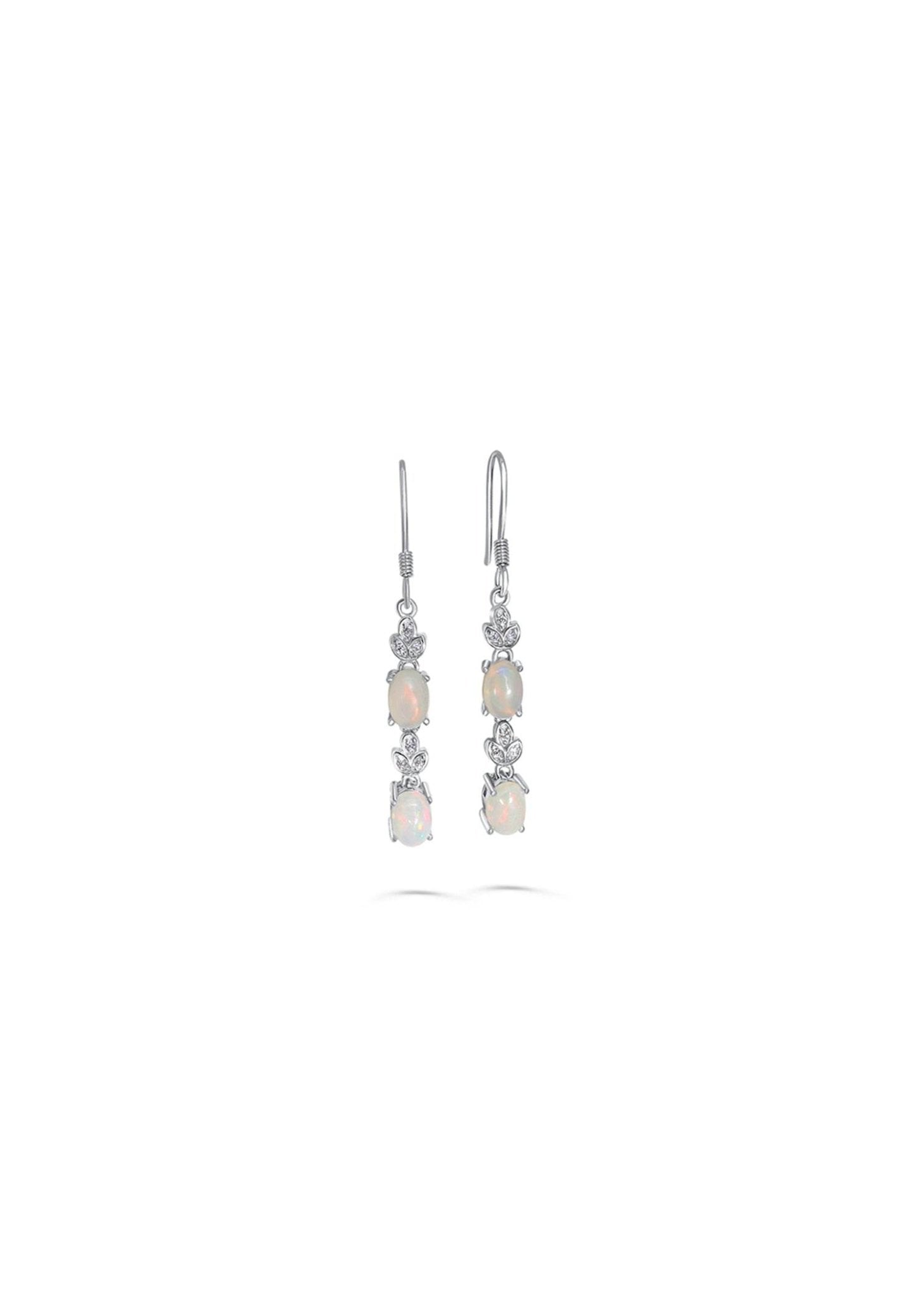  Handmade opal drop earrings in platinum-plated silver