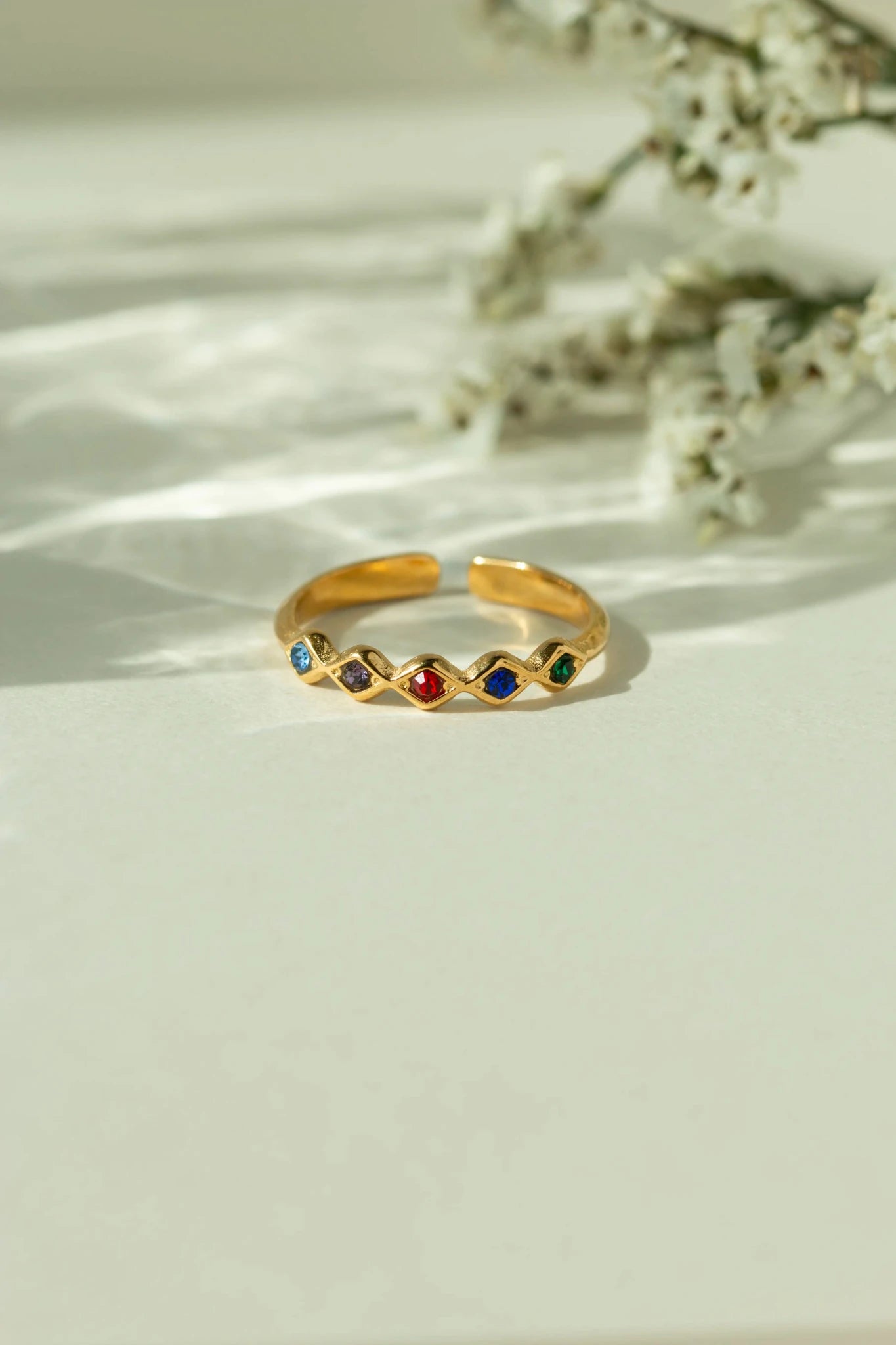 Iris Multicolor Crystal Wave Ring - 18k Gold PVD Plated Stainless Steel & Waterproof - Yadman UK