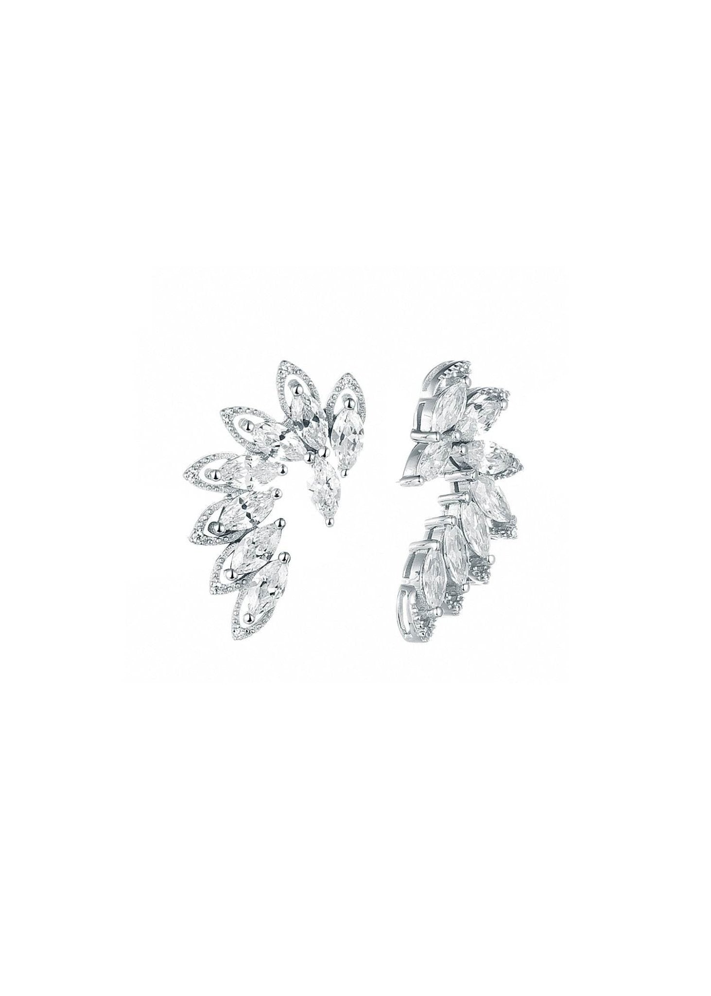 Leaf-inspired zirconia earrings in rhodium silver
