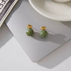 London Fog Jade Drop Earrings - 18k Gold PVD Plated Stainless Steel & Waterproof - Yadman UK