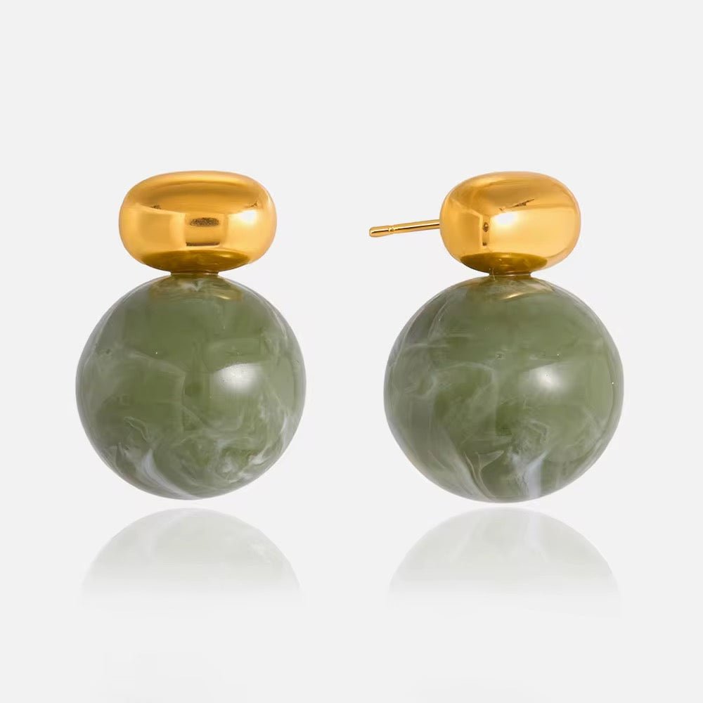 London Fog Jade Drop Earrings - 18k Gold PVD Plated Stainless Steel & Waterproof - Yadman UK