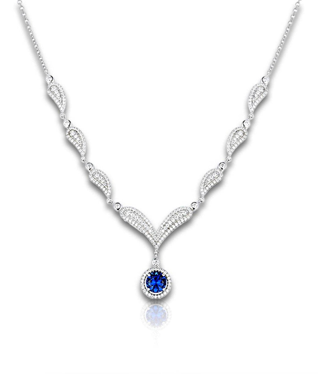 Rhodium-plated S925 silver necklace with blue zirconia centerpiece – Nyxsara Collection