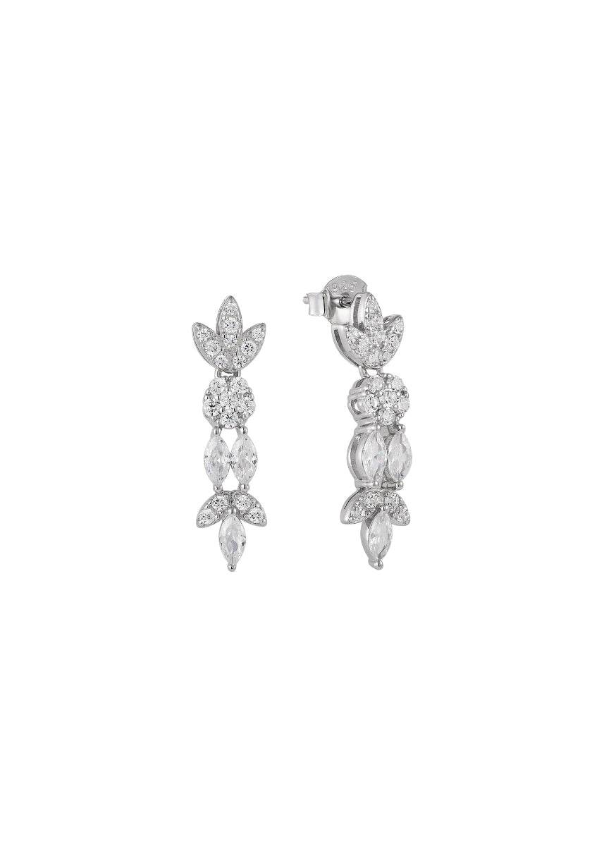 Marquise-cut leaf drop earrings in silver