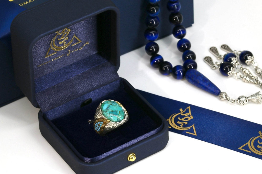 Men’s 925 Silver Turquoise Ring – Handmade Gift – Elegant Emirati Design - Yadman Emarati