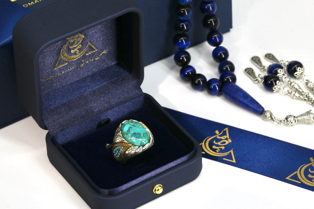 Men’s 925 Silver Turquoise Ring – Handmade Gift – Elegant Emirati Design - Yadman Emarati