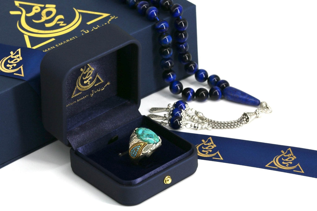 Men’s 925 Silver Turquoise Ring – Handmade Gift – Elegant Emirati Design - Yadman Emarati