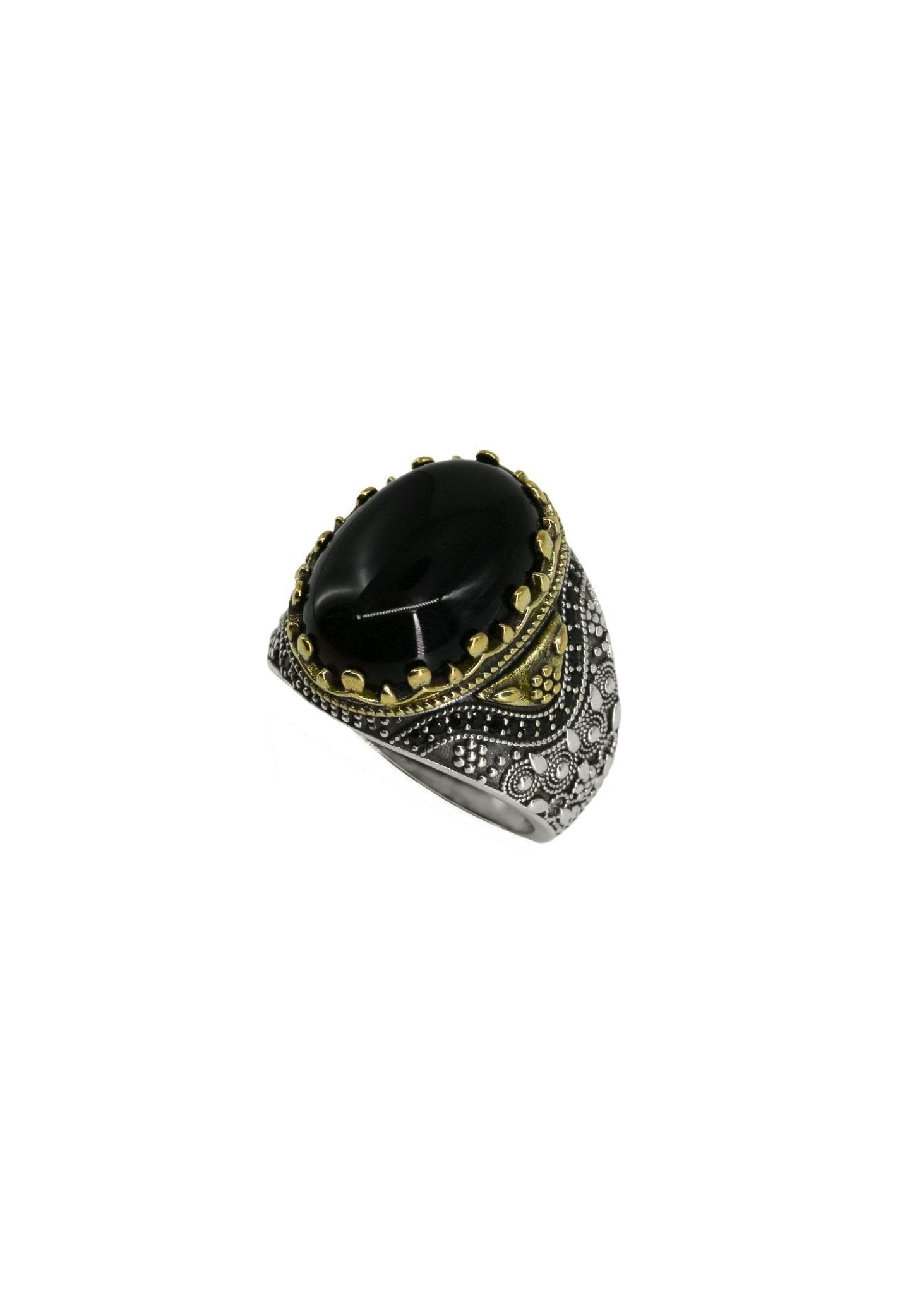 Men’s ring with natural black onyx stone in silver setting