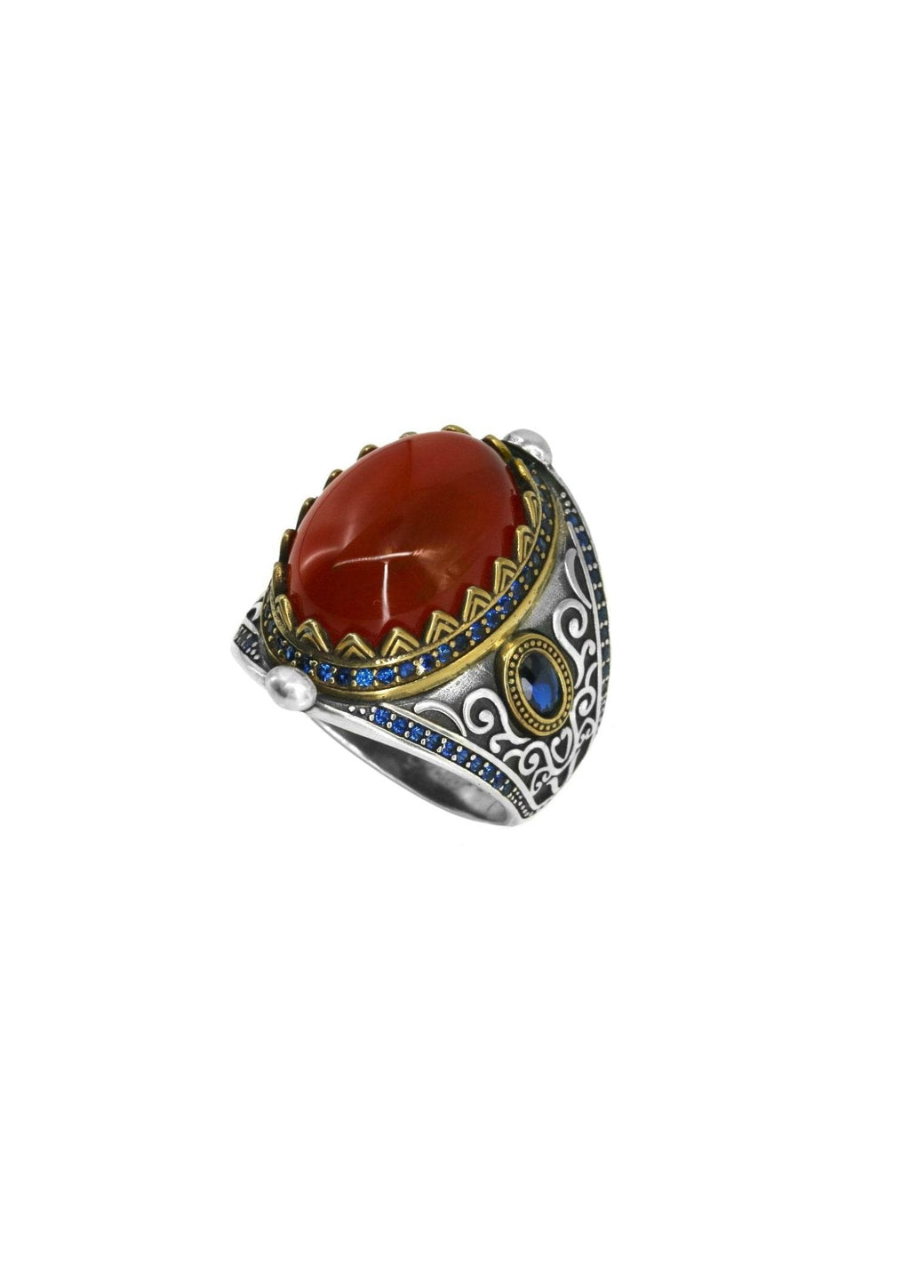 Islamic men’s ring with natural Aghigh (brown agate) stone set in 925 sterling silver