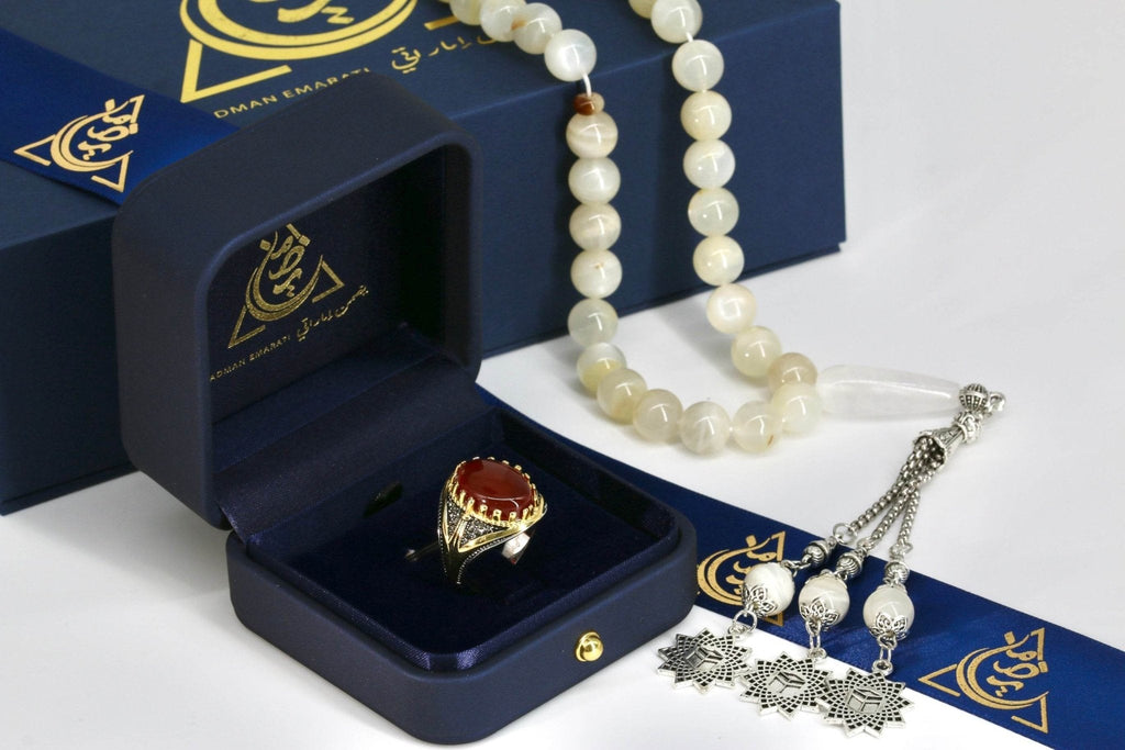 Close-up of natural brown agate stone with warm earthy tones in luxury ring