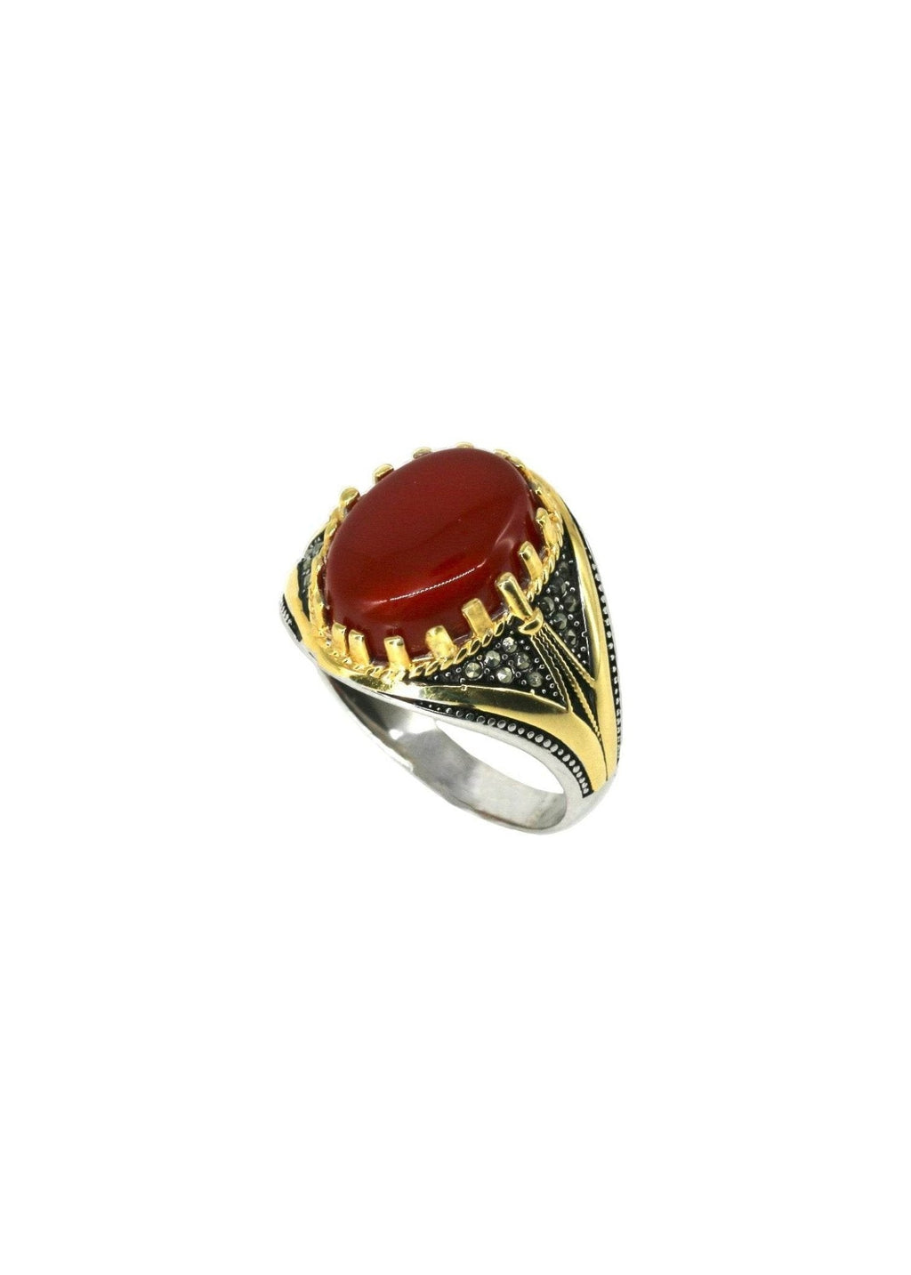 Handmade men’s ring featuring a natural brown agate (Aghigh) stone set in S925 sterling silver