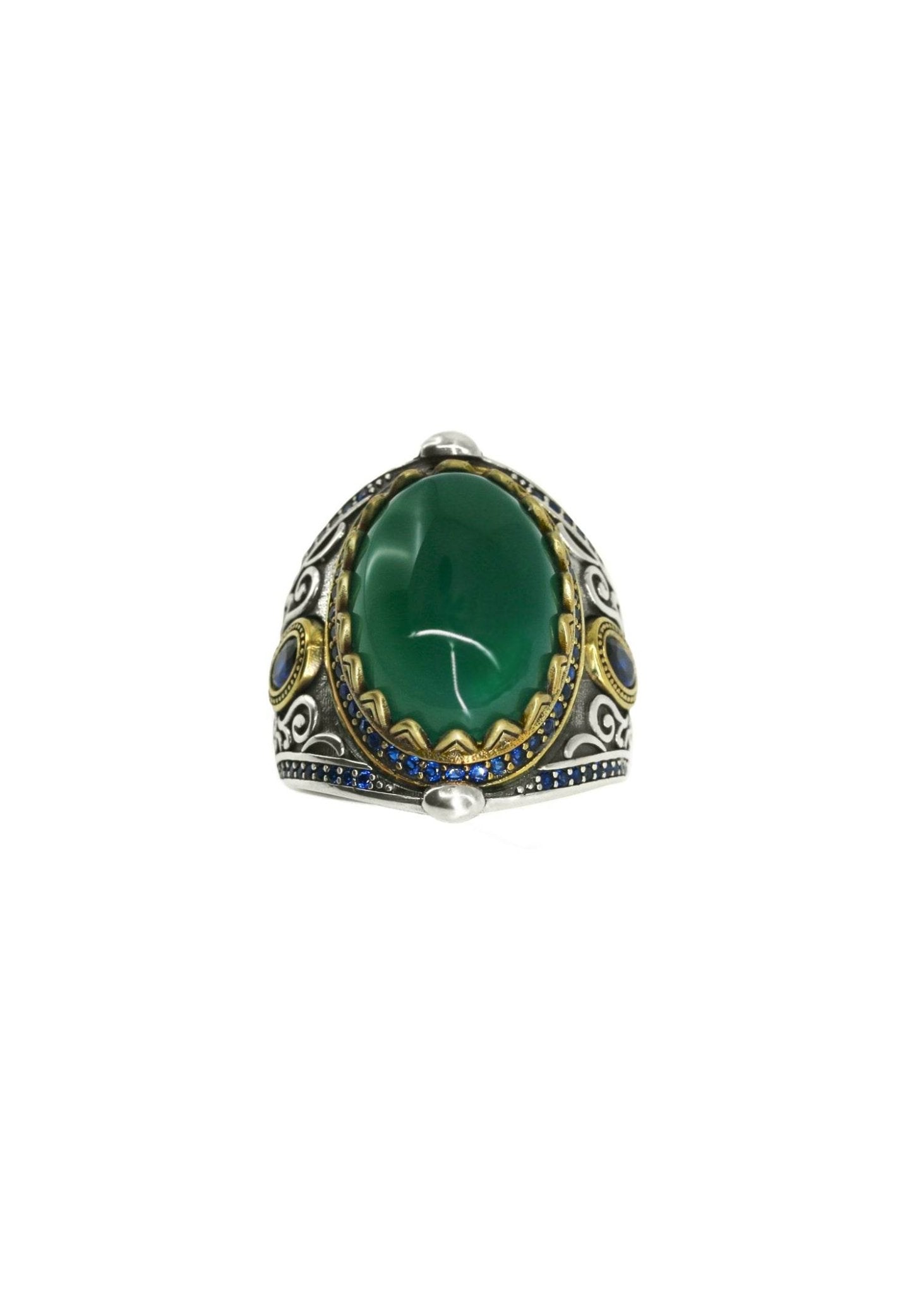 Close-up of green agate gemstone ring, handcrafted in the UAE
