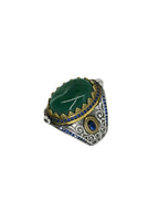 Islamic men’s ring with natural green agate stone set in S925 sterling silver