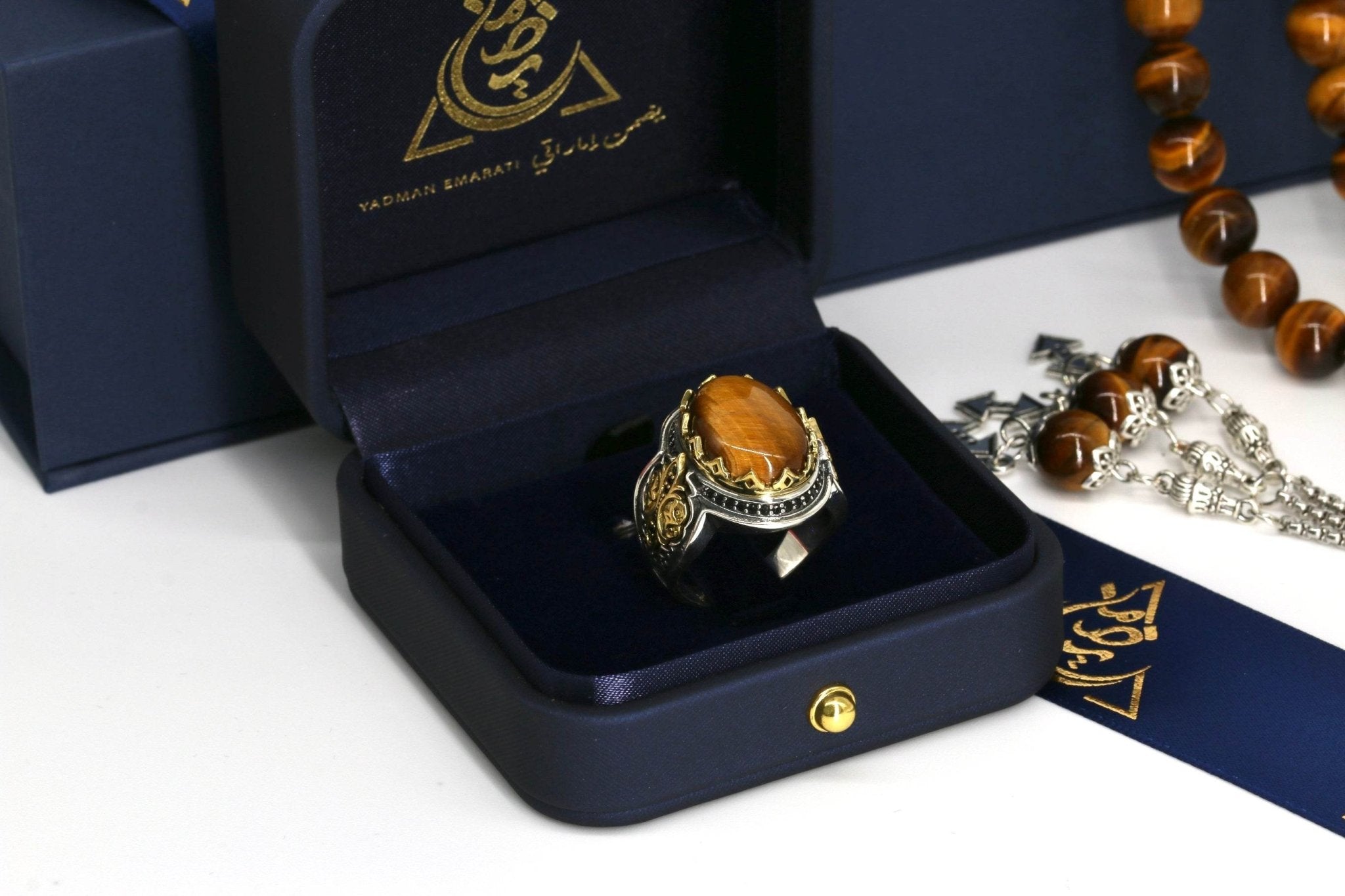 Men’s handcrafted ring with natural tiger eye stone set in S925 sterling silver