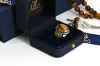Side view of tiger eye ring with masculine silver design handcrafted in the UAE