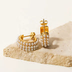 Mother of All Hoops Triple Row Pearl Earrings - 18k Gold PVD Plated Stainless Steel & Waterproof - Yadman UK