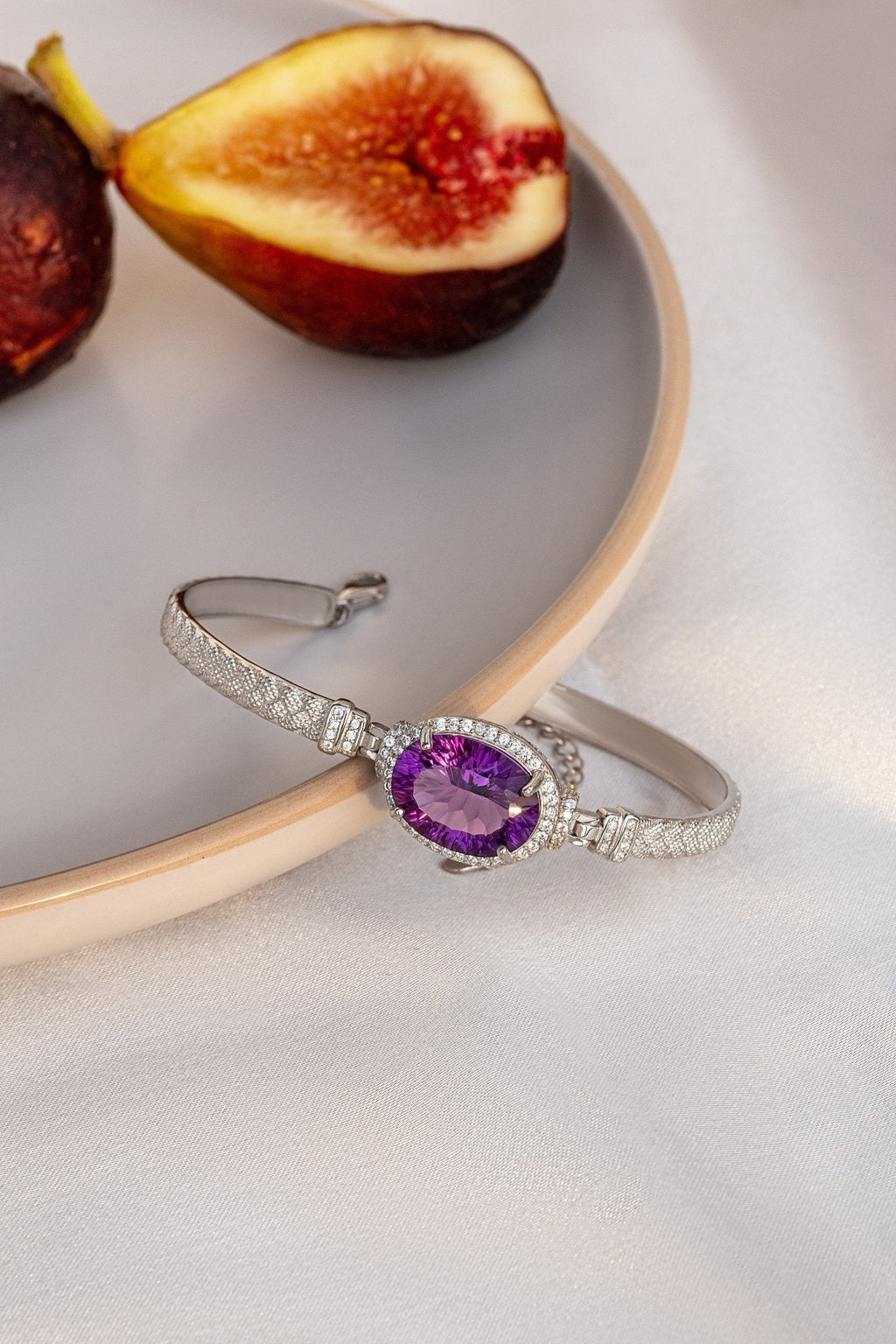 Natural Amethyst Bracelet – 18K White Gold Plated Silver - Yadman Emarati