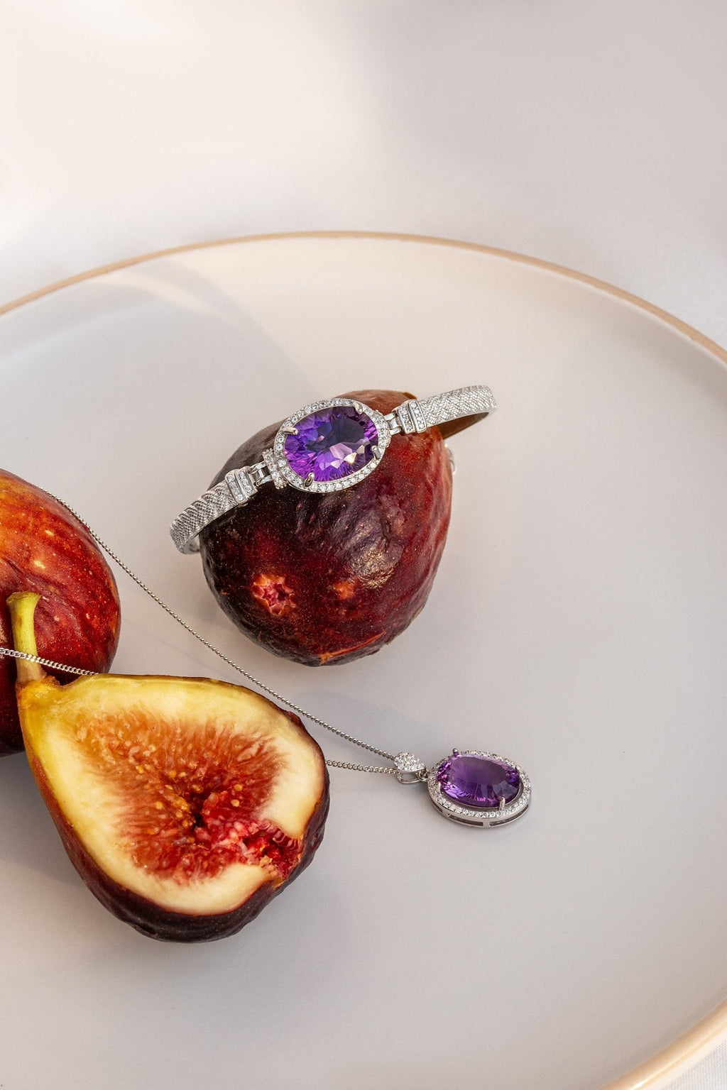 Natural Amethyst Bracelet – 18K White Gold Plated Silver - Yadman Emarati