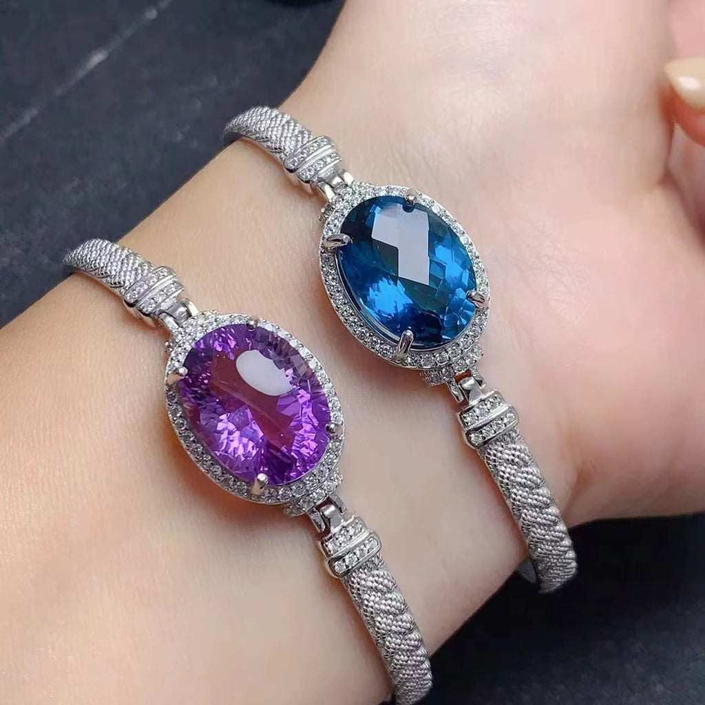 Natural Amethyst Bracelet – 18K White Gold Plated Silver - Yadman Emarati