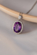 Oval-cut amethyst pendant necklace in white gold plating