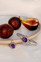 Natural amethyst pendant in sterling silver with 18K white gold

