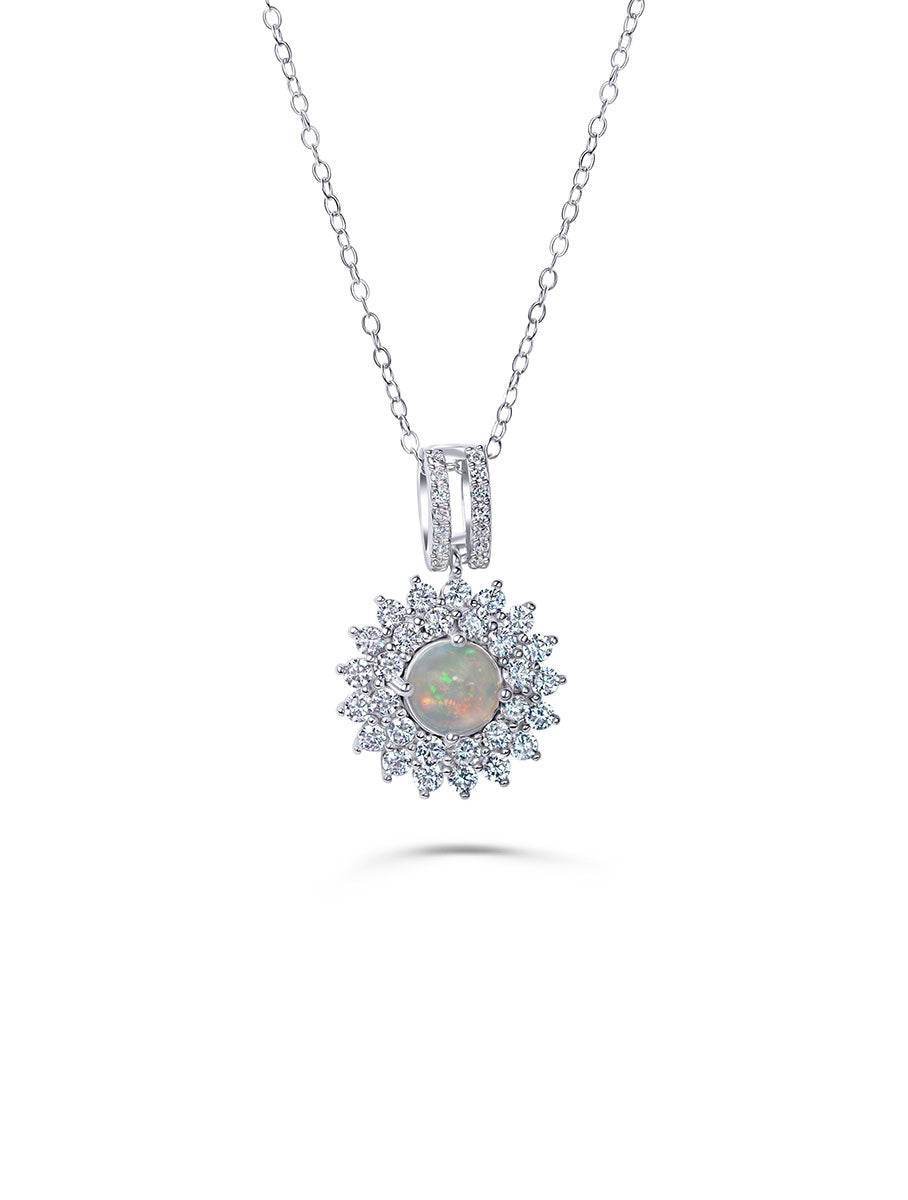 Natural white opal sunburst necklace for women