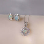 White opal necklace with halo CZ stones