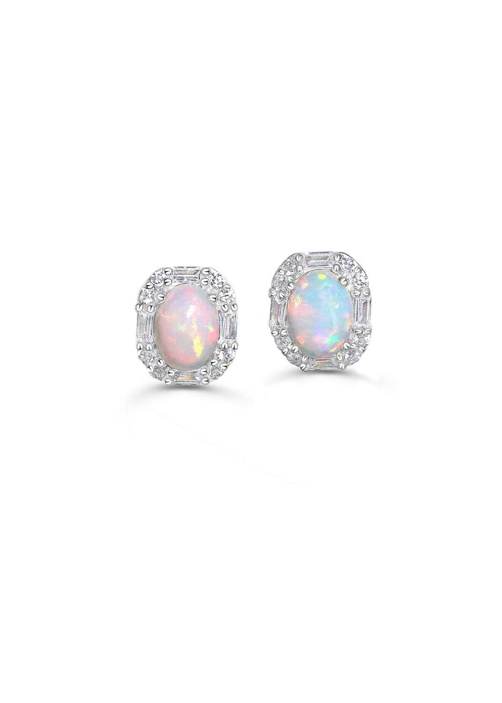 Natural white opal stud earrings in silver