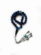 Islamic misbaha with 33 natural blue agate beads – 10mm handcrafted tasbih
