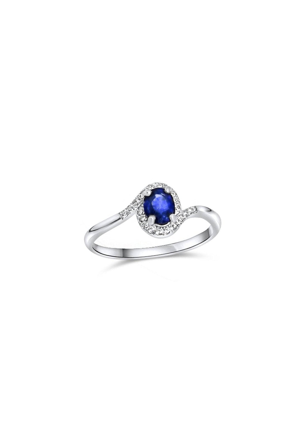 Elegant platinum plated ring featuring a deep blue sapphire stone for women