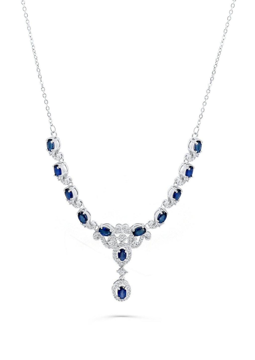Platinum-plated silver necklace with natural blue sapphire stones – Nyxsara Collection