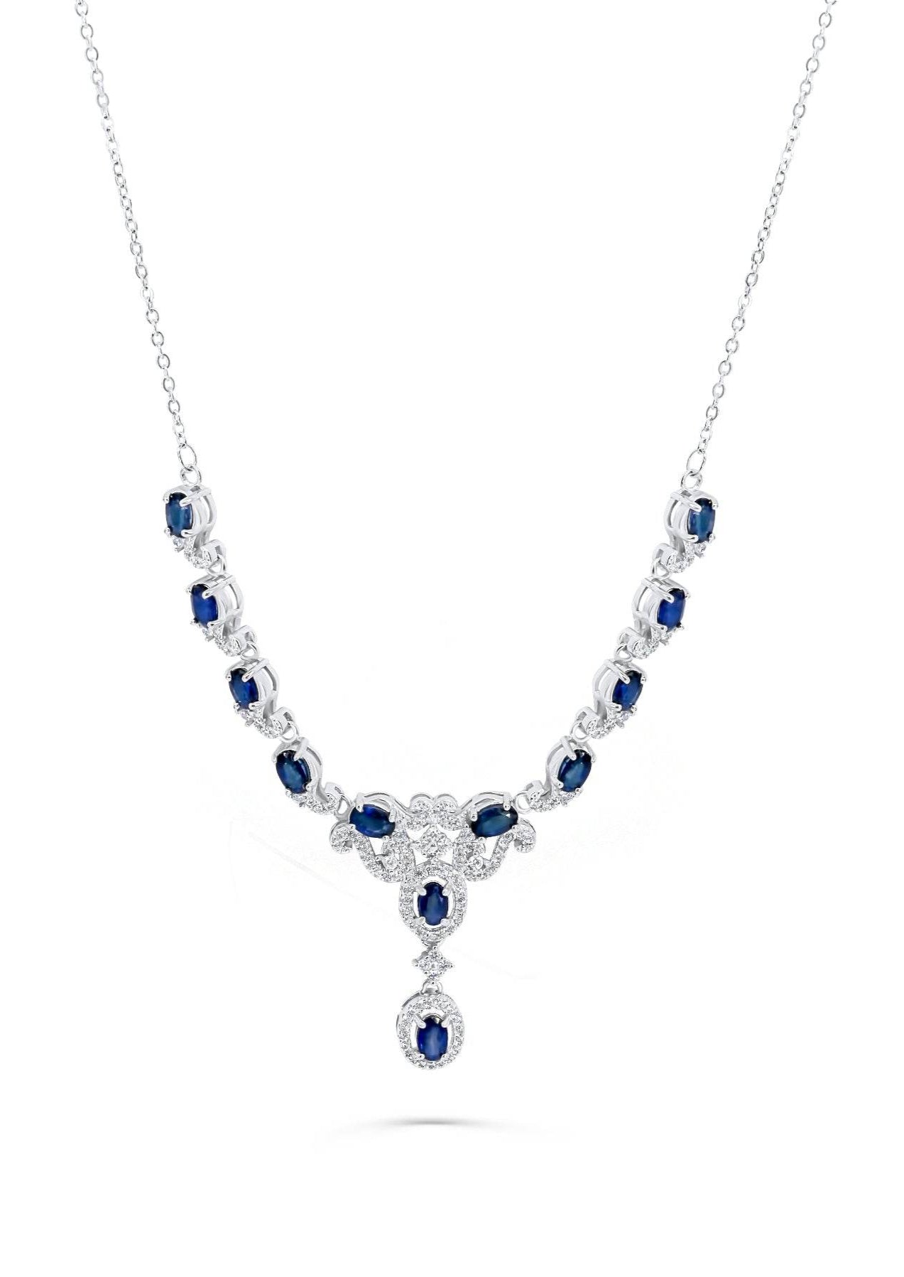 Platinum-plated silver necklace with natural blue sapphire stones – Nyxsara Collection