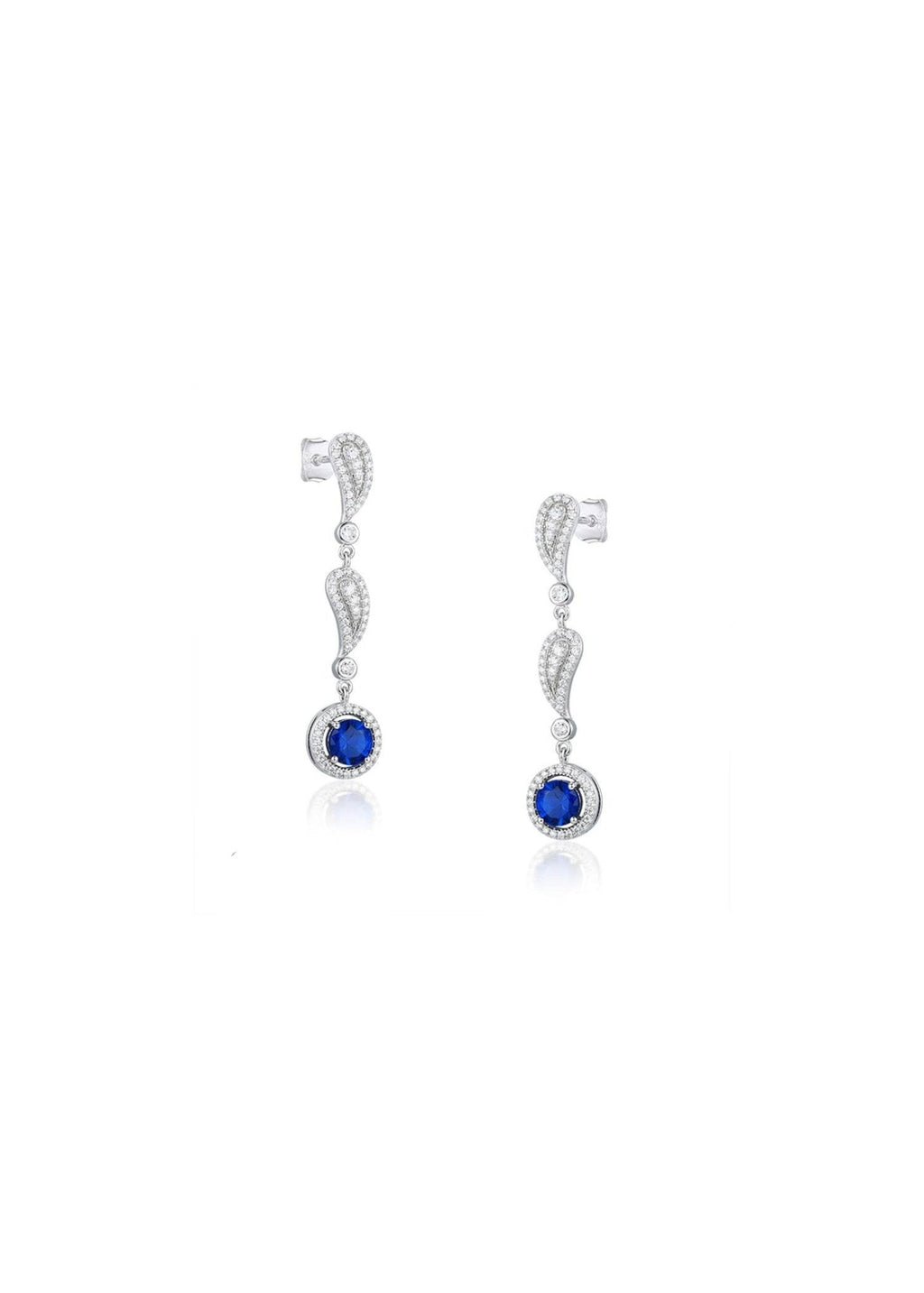 Rhodium-plated silver earrings with round blue zirconia gemstone – Nyxsara Collection