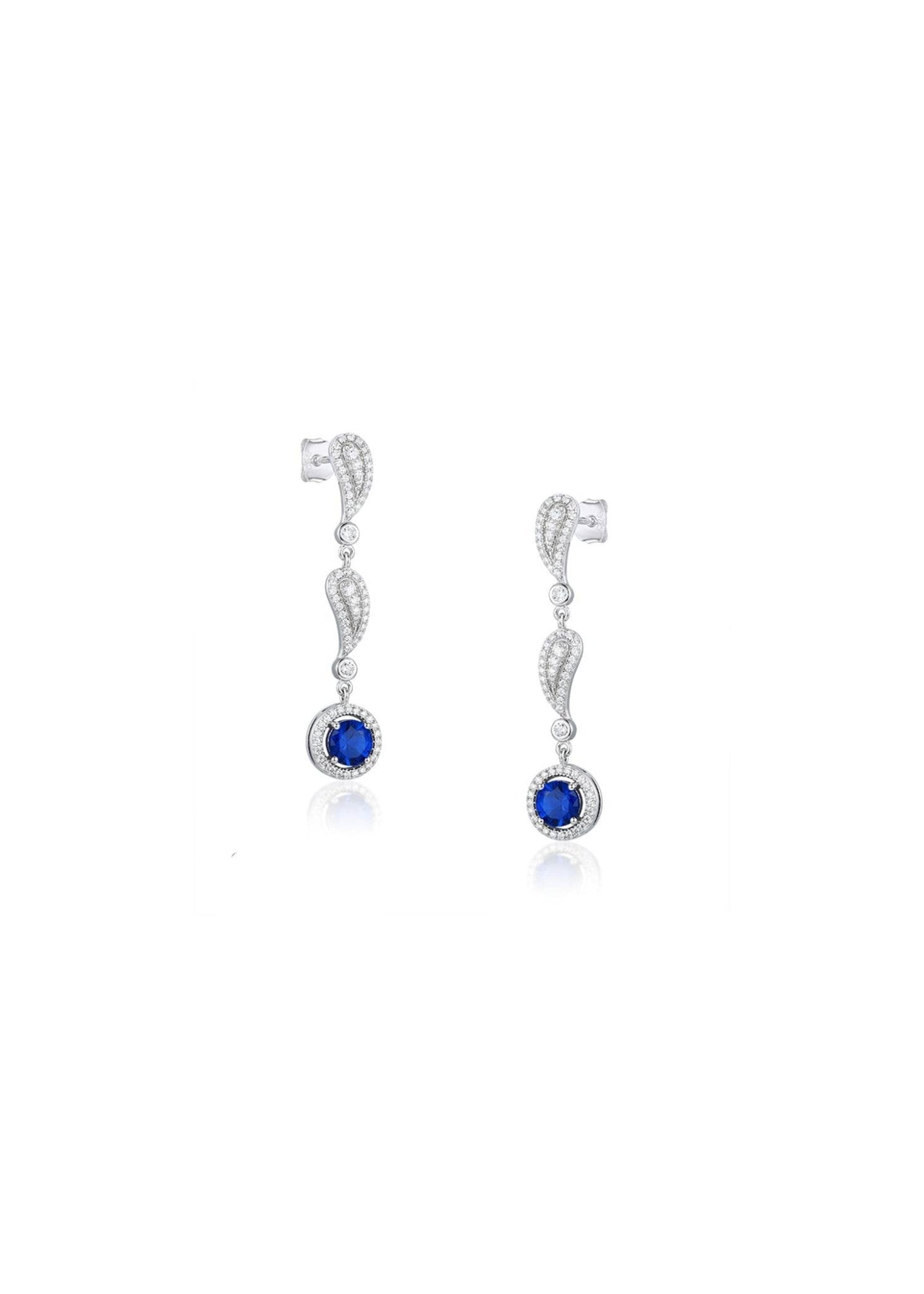 Rhodium-plated silver earrings with round blue zirconia gemstone – Nyxsara Collection