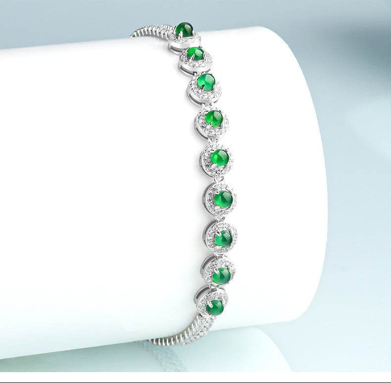 Spiritual gemstone bracelet for women – jade, zirconia, and platinum details