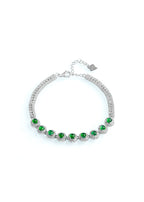 Platinum-plated silver bracelet with natural jade and zirconia stones