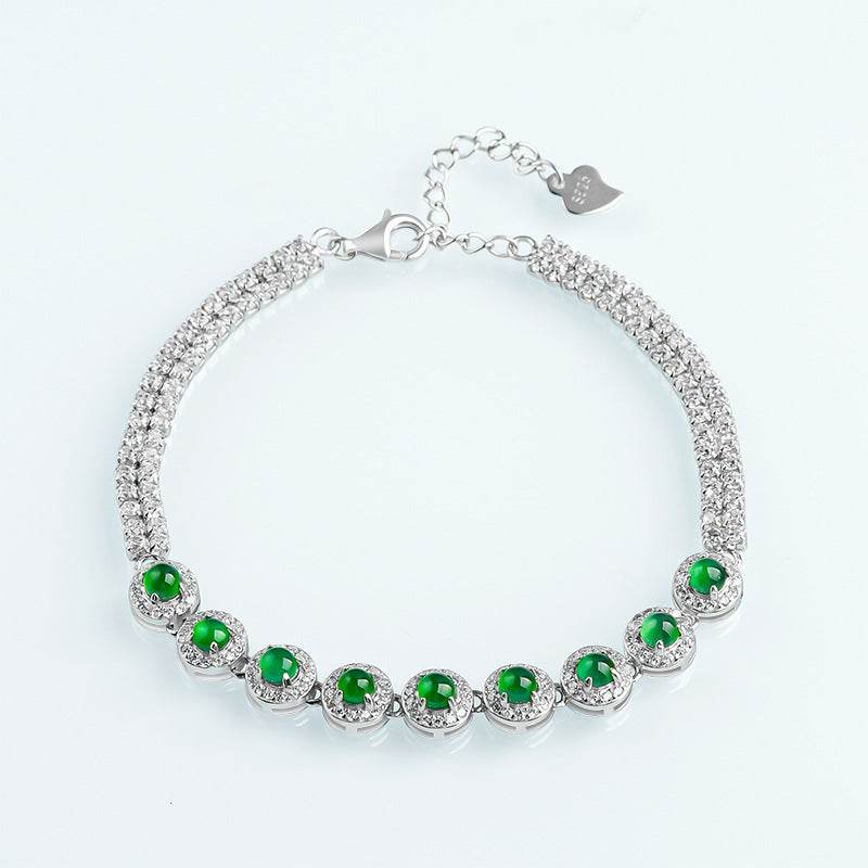 Handcrafted bracelet made of jade, zirconia, and platinum-coated silver