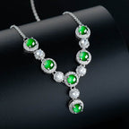 Natural green jade and zircon necklace in sterling silver for women – front view
