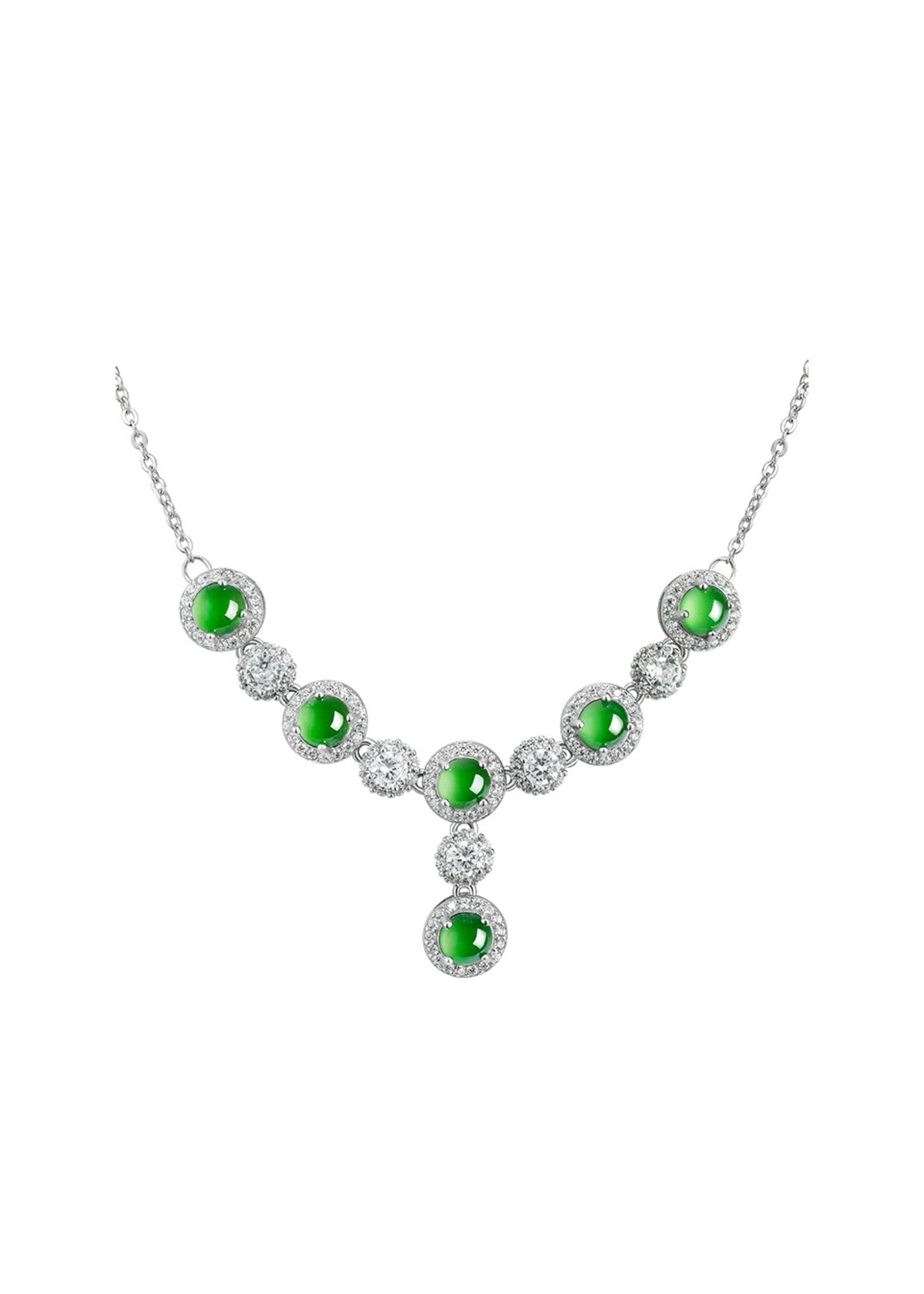 Luxury women’s necklace with genuine jade and clear zircon accents