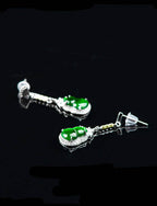 Elegant green jade earrings with sparkling zirconia and gold accent