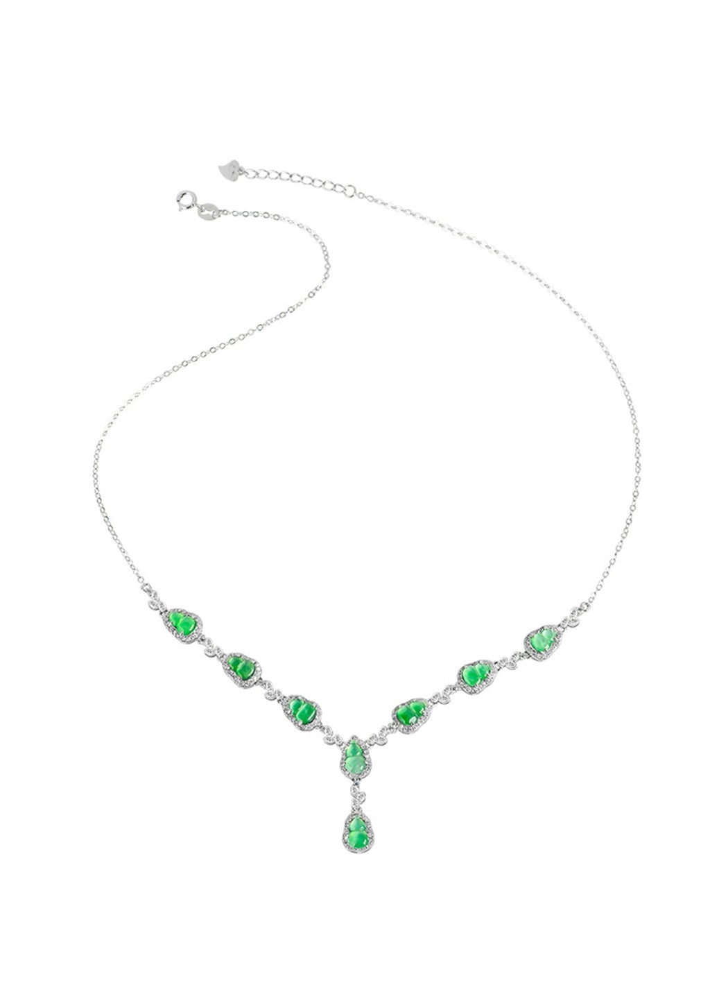 Platinum-plated silver necklace with natural teardrop jade stones